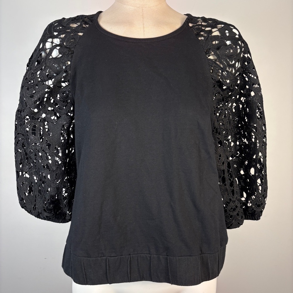 Dolan Black Eye Lit Crochet Sleeve Blouse XL